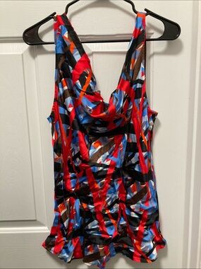 Sleeveless Cowl Neck Printed Blouse in Red Multi